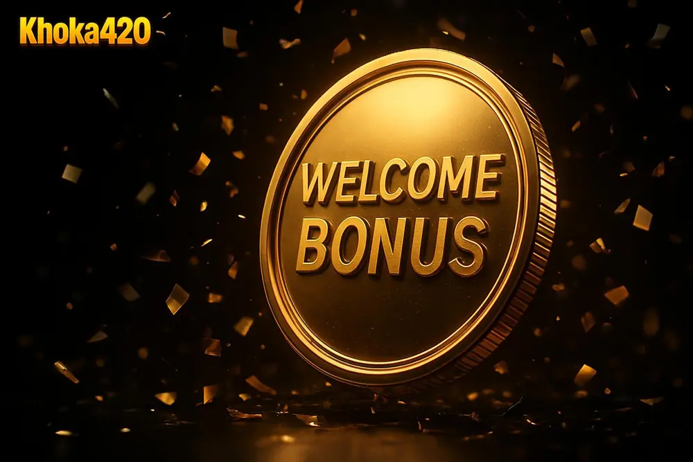 Khoka420 Bonus โ a giant glowing welcome-bonus coin burst with confetti Khoka420 Bonus โ a giant glowing welcome-bonus coin burst with confetti