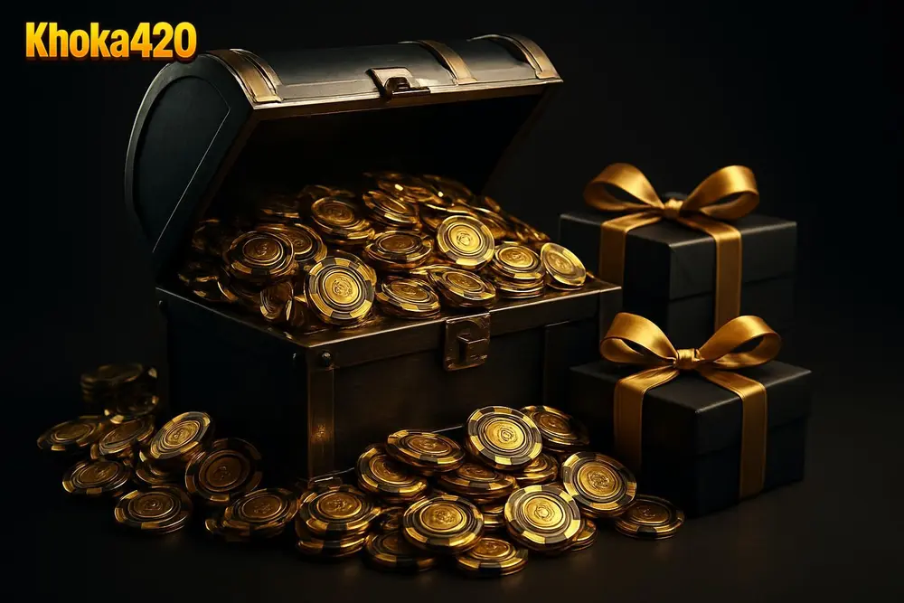 Khoka420 Bonus โ an overflowing treasure chest of golden casino chips and gift boxes Khoka420 Bonus โ an overflowing treasure chest of golden casino chips and gift boxes