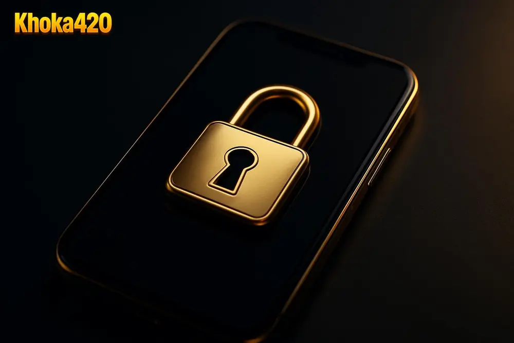 Khoka420 Login โ a smartphone screen showing a secure login lock icon with gold accents Khoka420 Login โ a smartphone screen showing a secure login lock icon with gold accents